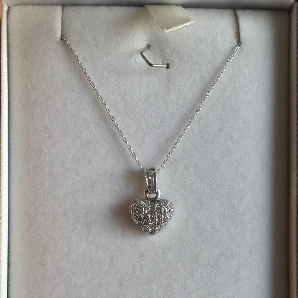 Diamond Heart Pendant and White Gold Chain